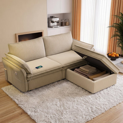 Canapé-lit convertible 2 en 1 de 216 cm avec pouf de rangement pour salon, dimensions du canapé : 216 cm (L) x 84 cm (l) x 94 cm (H), dimensions du lit : 216 cm (L) x 153 cm (l) x 60 cm (H)