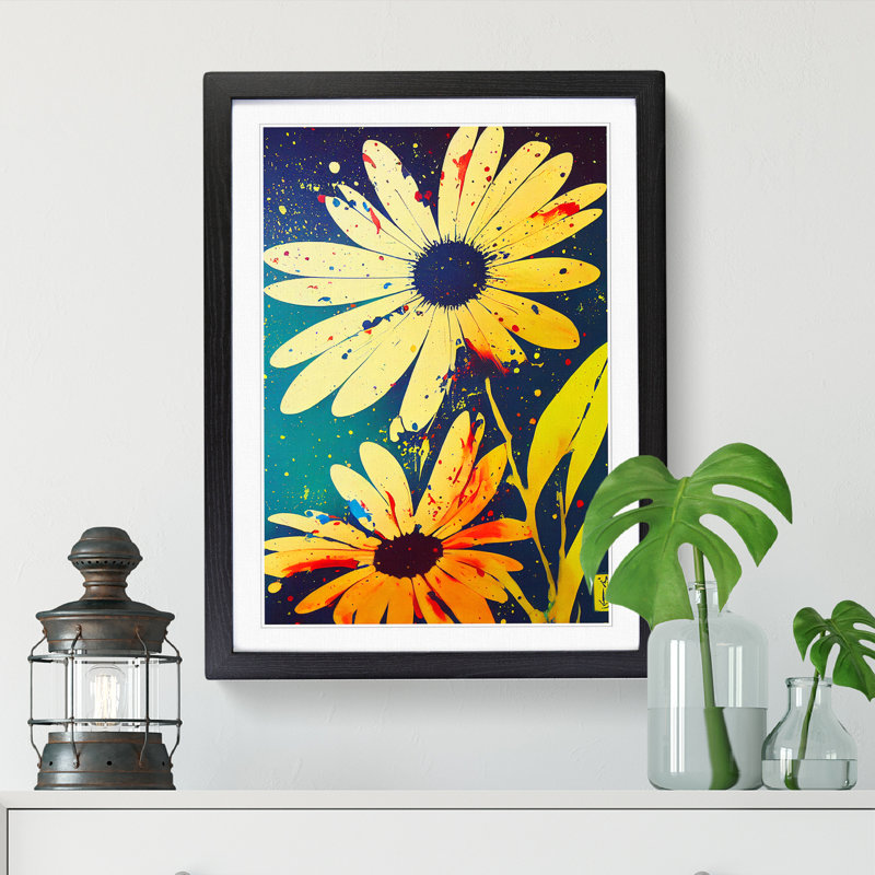 Virenque Daisy Flower Splatter Vol.3 - Single Picture Frame Print, Black, 34" H x 25" W
