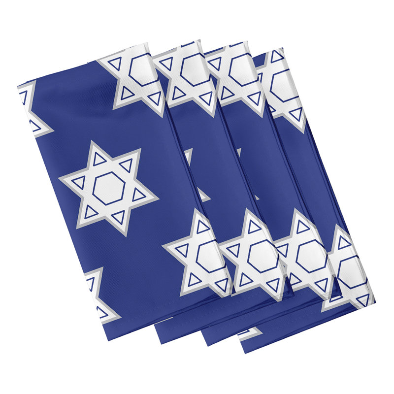 Lakeeshia Polyester Geometric Square Napkin, White/Blue