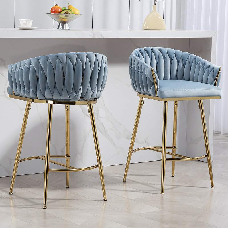 Tabourets de bar Rukja, Flanelle bleue