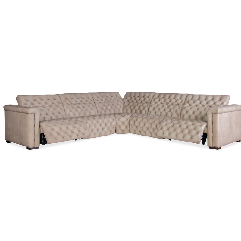 Savion Grandier Leather Symmetrical Reclining Sectional, Taupe