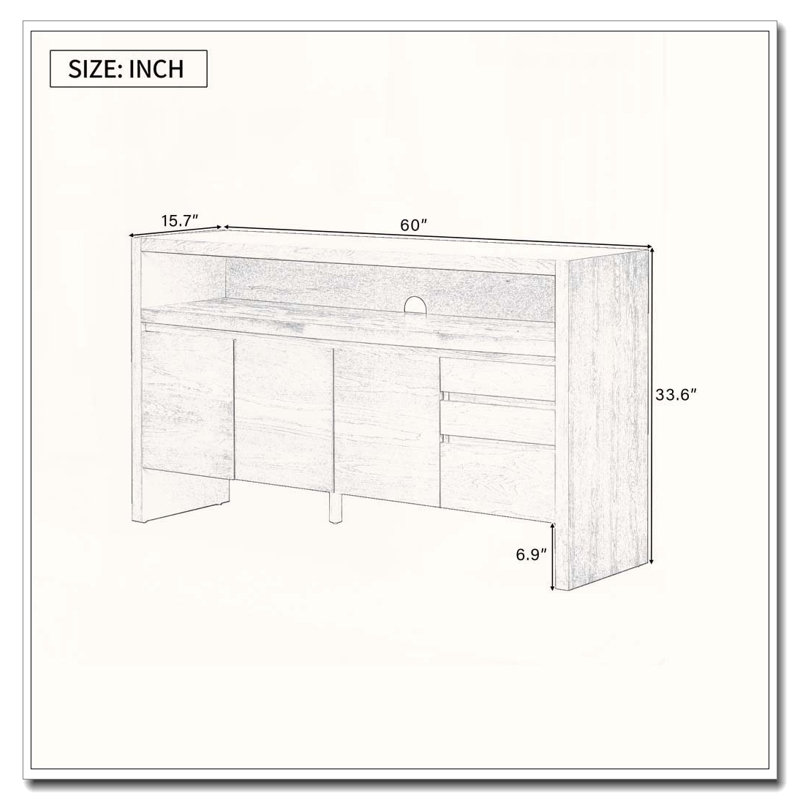 Modern 60" Sideboard with 3 Drawers, 3 Doors, and Ash Veneer Finish, Natural