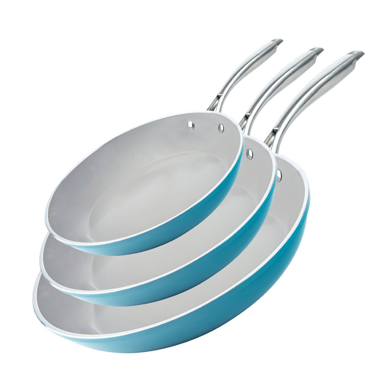 Aqua Blue Nonstick Ceramic Coated Aluminum Fry Pan Set