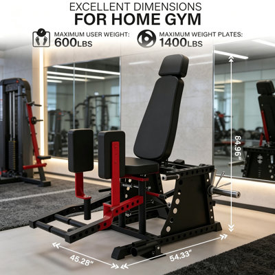 Appareil d'abduction de la hanche pour salle de sport à domicile, réglable sur 6 niveaux avec coussin rotatif à 360°, capacité de 907 kg et accessoire Landmine pour l'entraînement des fessiers et des cuisses, noir