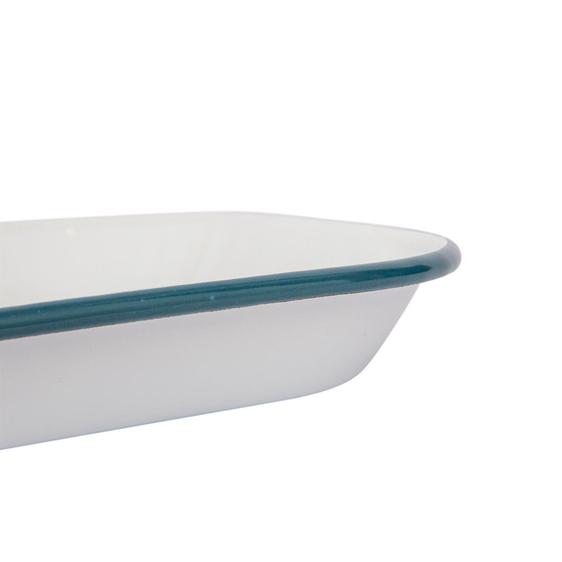 Argon Tableware - White Rectangle Enamel Baking Tray - 34cm x 26cm, Green
