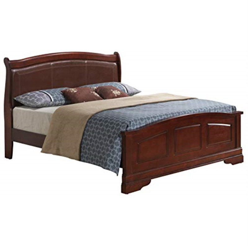 Citronelle Bed With Faux Leather Panel Headboard, Full, Cherry