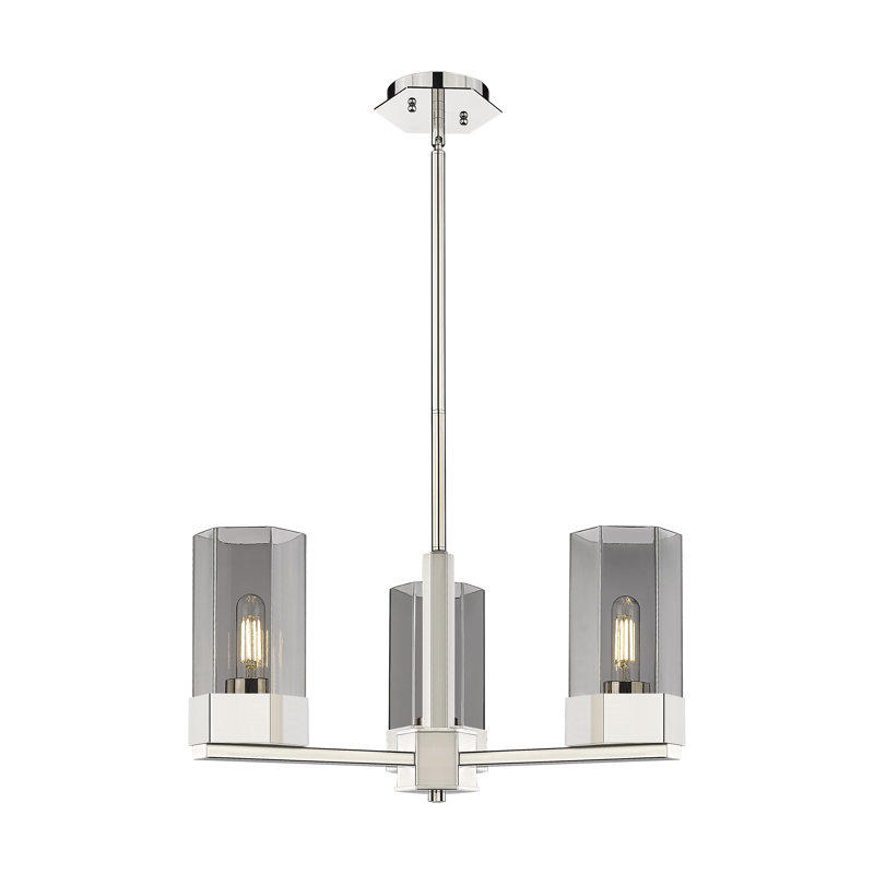 Luminaire suspendu 3 tiges Claverack, H 10,88 po x l 21,63 po x P 21,63 po, Plaqué couleur fumée, Nickel poli