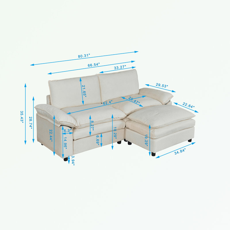 Causeuse avec coussin moelleux et pieds robustes, Beige