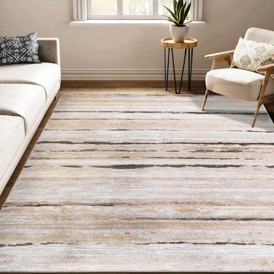Tapis tissé et rayé brun 8 x 10 - teint, sans perte de poils, adapté pour le salon, le bureau à domicile