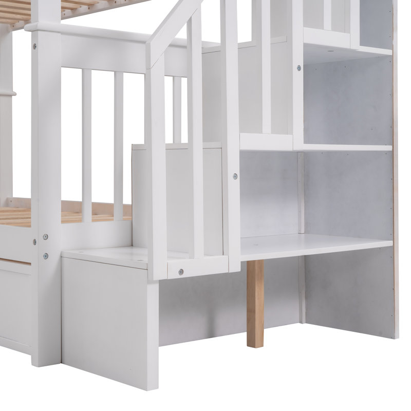Bunk Bed With Drawer, Storage Stairs, Full Over Full, White