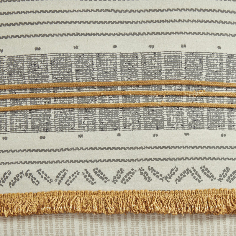 Édredon 3 pièces gris / jaune double / grand, imprimé 100% coton rayé, rembourrage, literie distinctive avec imprimé et attrayant