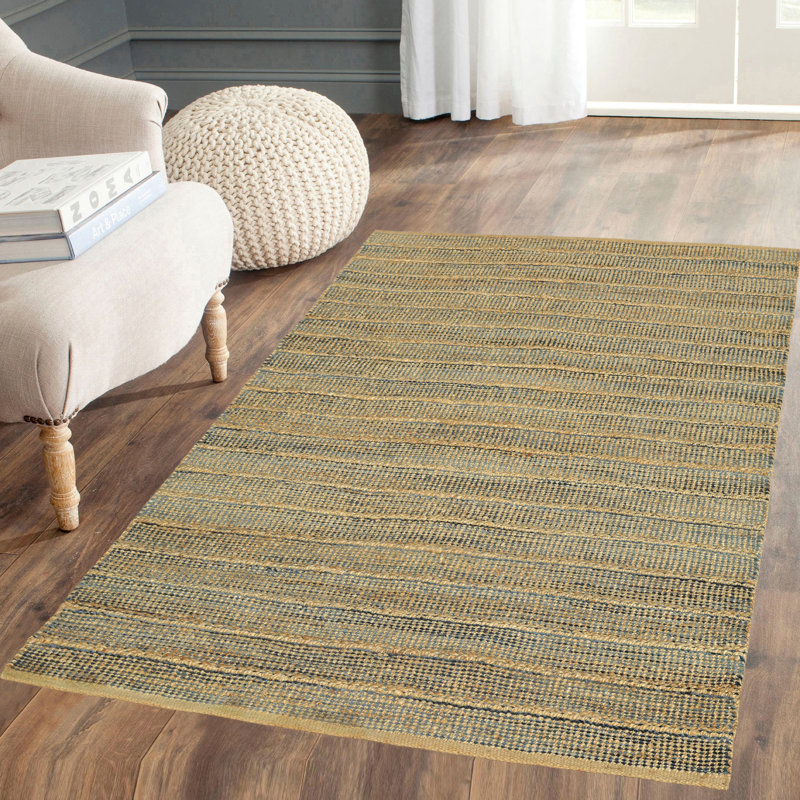 Tapis rayé naturel / bleu Robert-Junior, Rectangle 5 pi x 8 pi