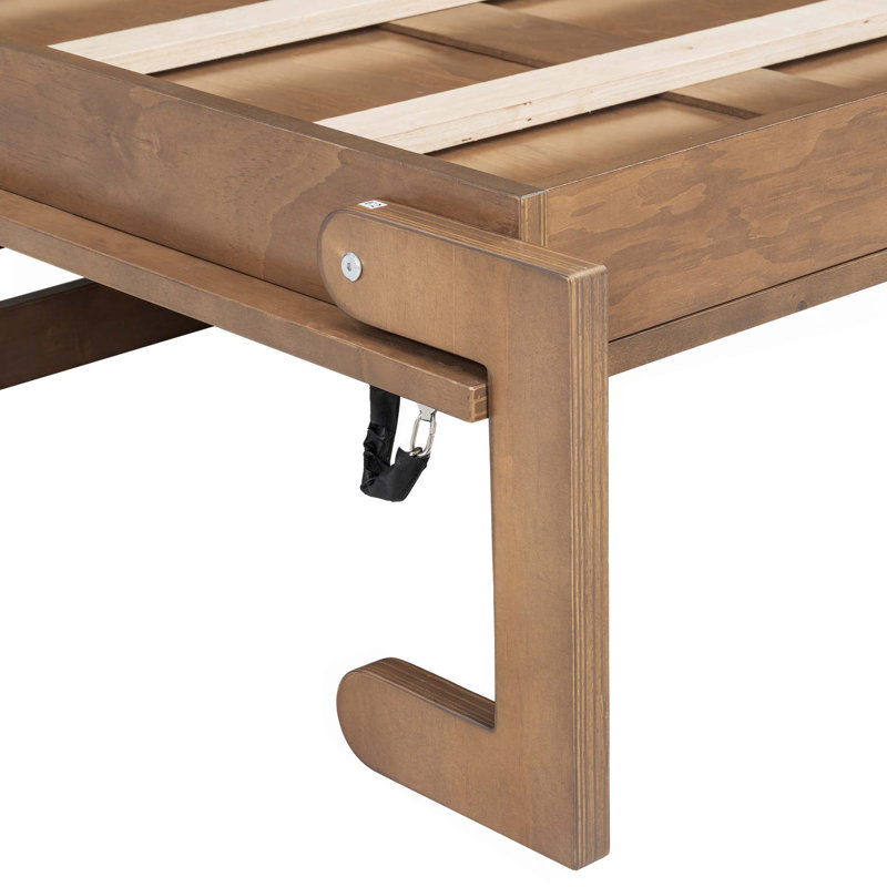 Lit escamotable simple avec station de charge et tiroir, couleur bois, Bois