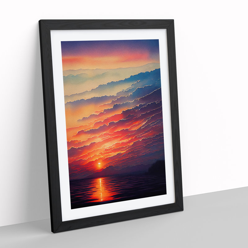 XV1022-3944X Shining Ocean Sunset - Print, White, 66cm H x 48cm W, Black Framed