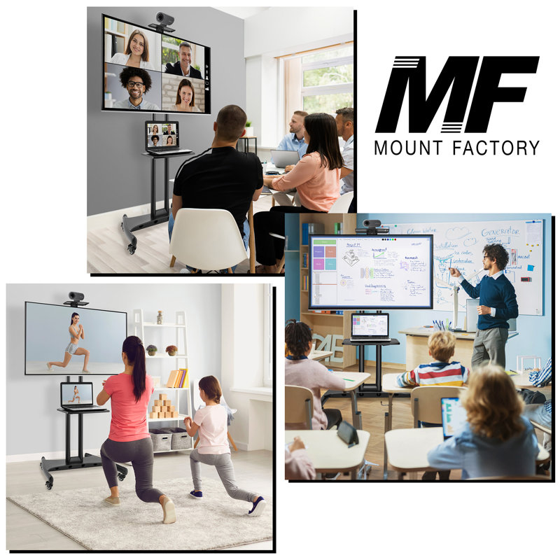 Mount Factory Mobile Stand with Shelf for Flat Screen TVs 40-65", Holds up to 100 Lbs.