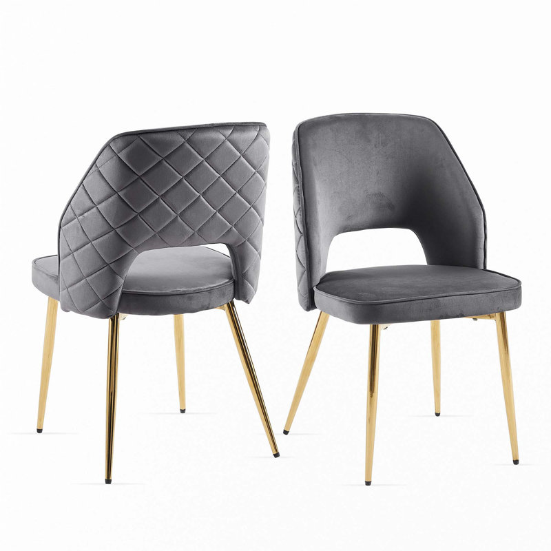 Chaises de salle à manger en velours avec pieds en métal, ensemble de 4, Gris