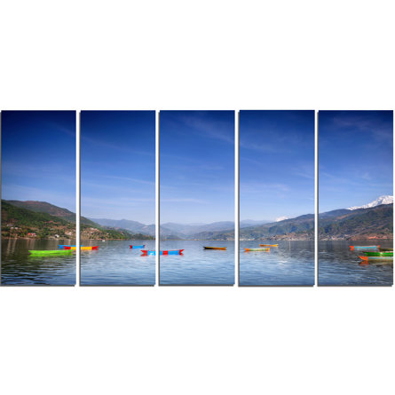 'Boats in Pokhara Lake' Photographic Print Multi-Piece Image on Canvas
