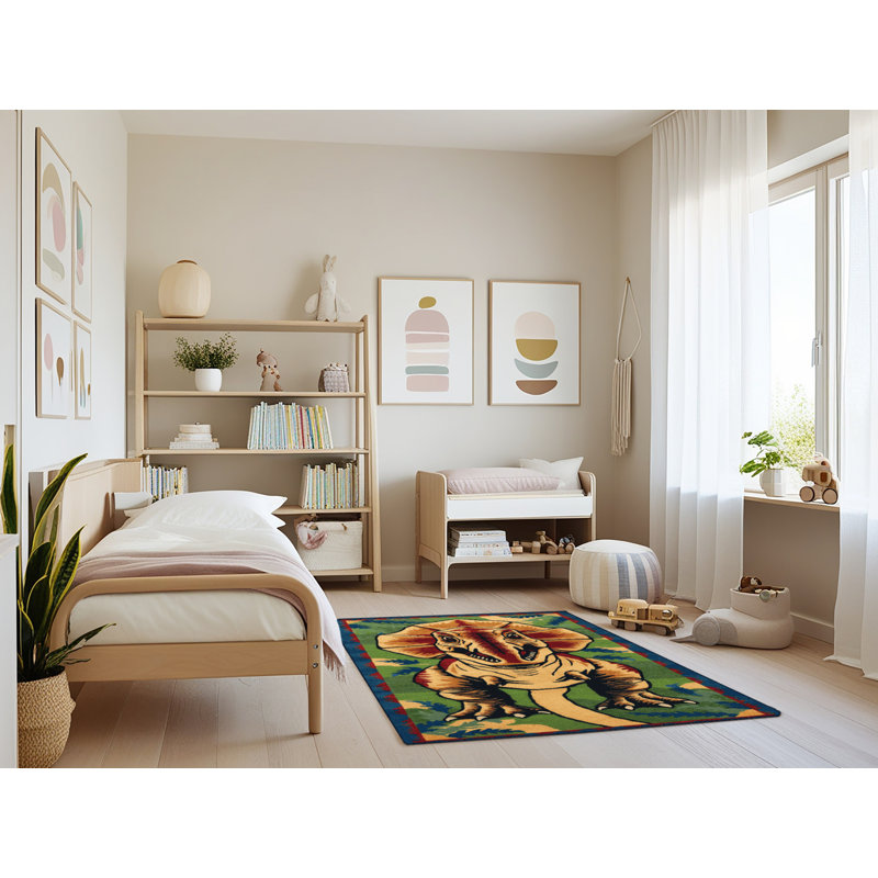 Tapis mauve à motif de dinosaures lavable à la machine, Rectangle 3 pi x 5 pi
