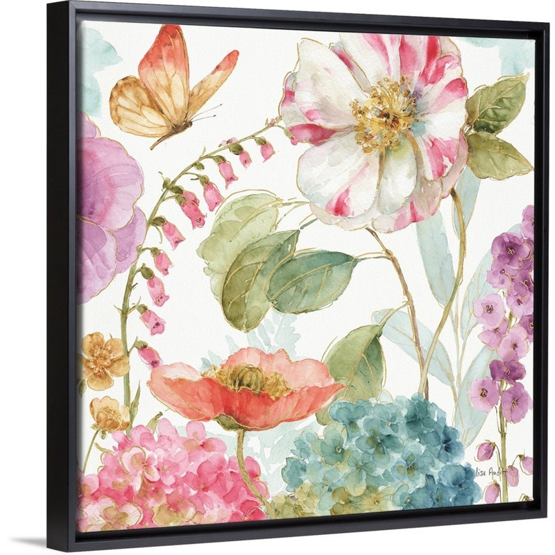 «Rainbow Seeds Flowers II» par Audit Lisa - reproduction d'art sur toile, Toile avec cadre noir, H 14 po x l 14 po x P 2 po