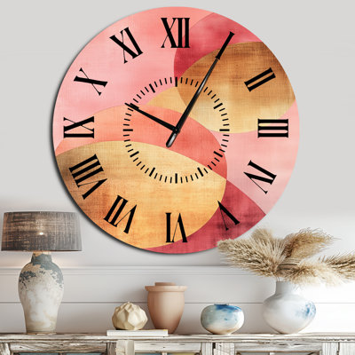 Blush and Gold Arcs I - Horloge murale moderne silencieuse en métal, imprimée sur métal