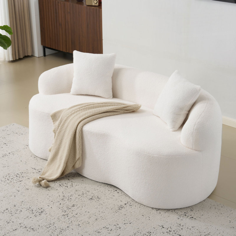 Canapé courbé avec accoudoir rond, canapé à compression avec 2 coussins, canapé crème pour petit espace, salon, chambre à coucher, sans assemblage