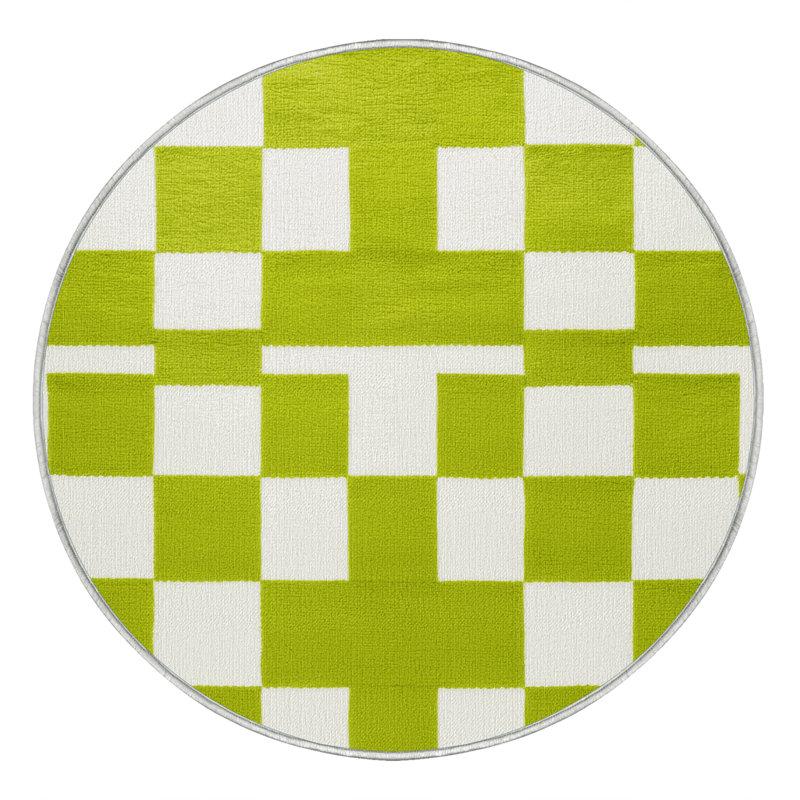 Tapis blanc à carreaux lavable à la machine, Rond 7 pi