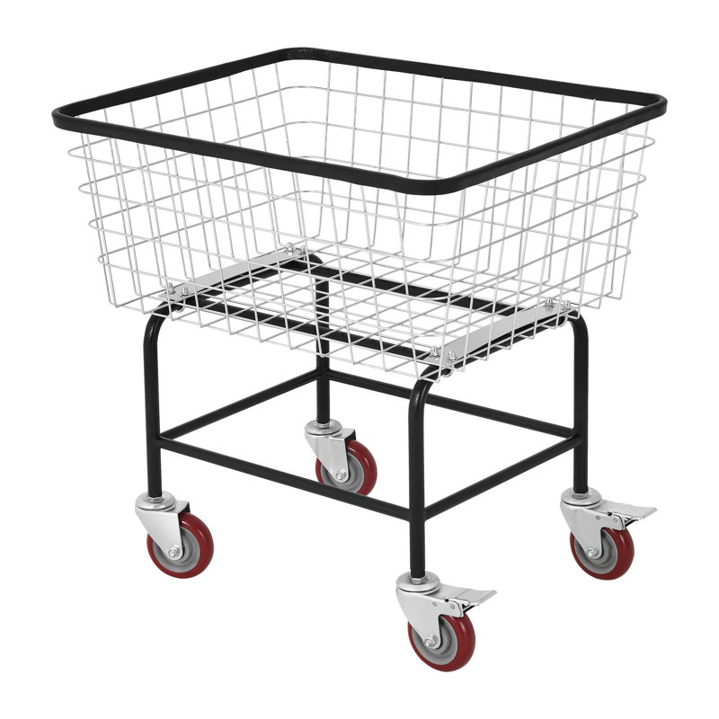 Très grand chariot à linge sur roulettes avec roulettes, panier à linge en métal avec finition galvanisée, 2,5 boisseaux