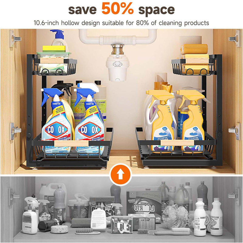 Ensemble de 2 tablettes de rangement à 2 niveaux réglables sous l'évier pour armoire de cuisine