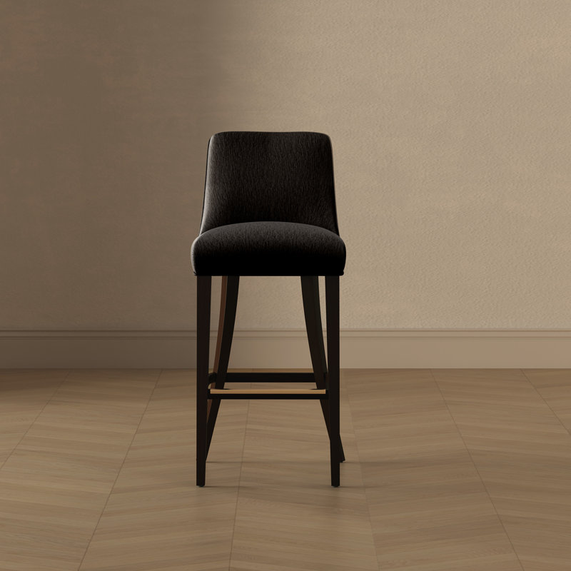 Beever Modern Chenille Upholstered Rubberwood Bar Stool, Bar Stool (32.7" Seat Height), Black