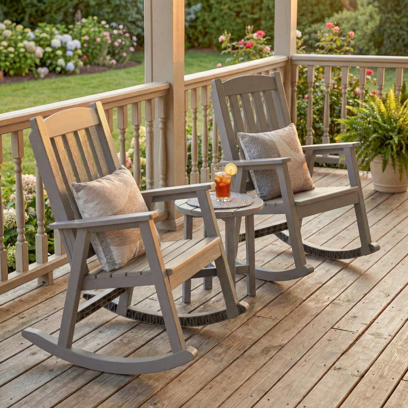 Ensemble de 2 chaises berçantes en plastique pour l'extérieur, parfaites pour la piscine, le patio et le porche, Brun