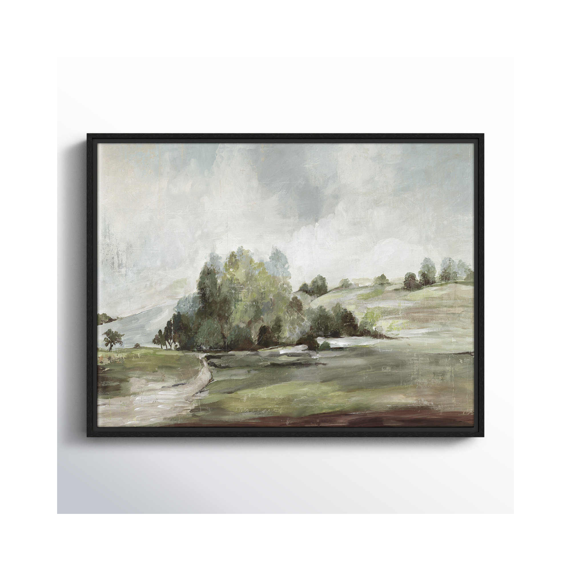 Green Country Road by Allison Pearce - Floater Frame Print on Canvas, Black, 19.5" H x 25.5" W