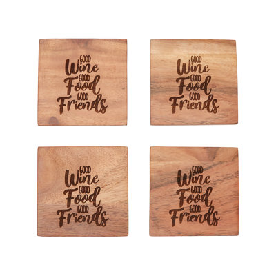 Wood Square 4 Piece Coaster Set