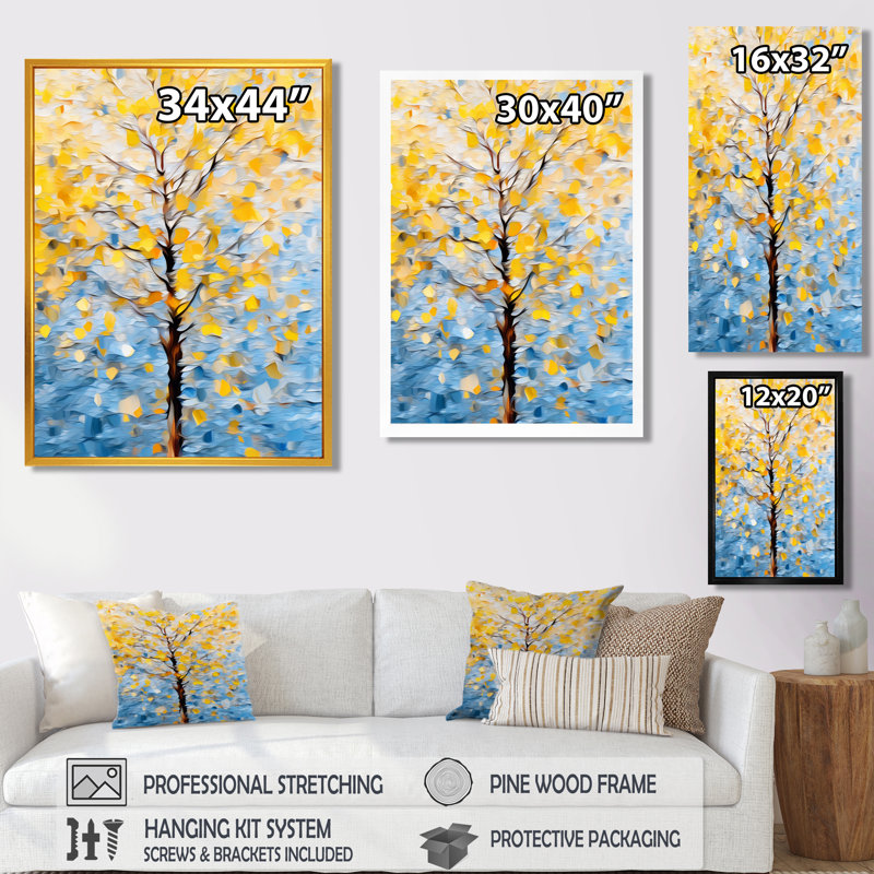 Arbre d'automne vibrant bleu ciel bleu - arbre, art mural floral, H 44 po x l 34 po x P 1,5 po