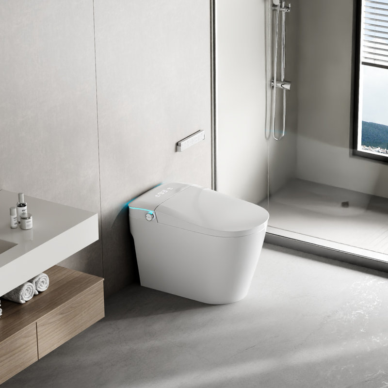 Toilette intelligente avec réservoir, stérilisation UV, ouverture / fermeture automatique, chasse d'eau automatique, siège chauffant, séchoir à air chaud, température et pression d'eau réglables, lavage féminin, veilleuse bleue