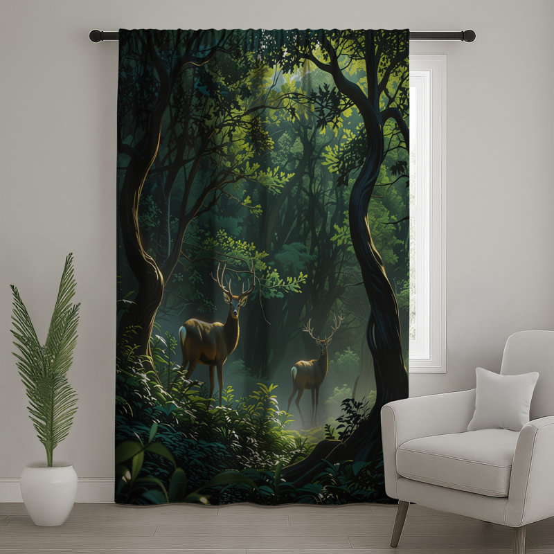 Rideaux de fenêtre en cerf dans la forêt, voilages et rideaux occultant - 1 panneau, 50 po x 92 po - 1 panneau, Transparent