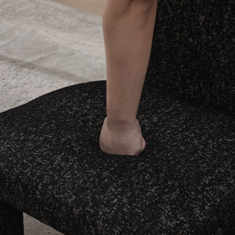 Ensemble de 2 chaises de salle à manger modernes en noir, revêtement en chenille et dossier incurvé pour de multiples réglages