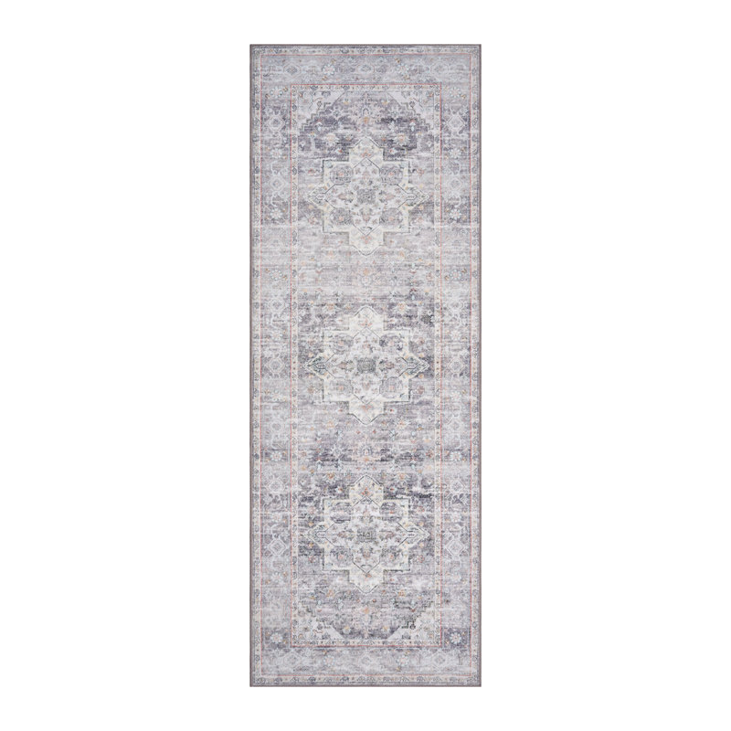 Tapis d'intérieur lavable en machine HGTV Everyday Chic, imprimé en flanelle de polyester doux avec envers antidérapant, gris Zahra