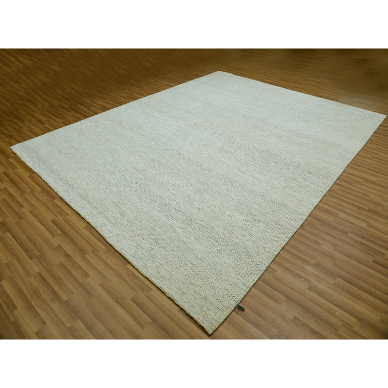 Tapis oriental blanc en laine douce noué à la main 9 pi 2 po x 11 pi 10 po Shoji