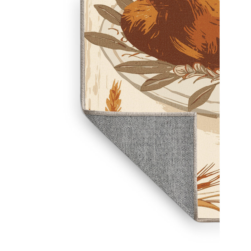 Machine Washable Tomohon Turkey Roast Rustic Rug in Beige – Beige Binding, 2x5