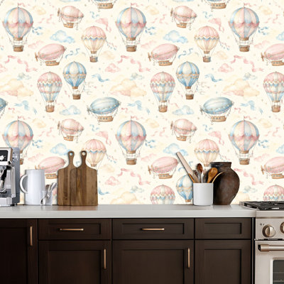 Peel and Stick Wallpaper Hot Air Balloons Seamless wall paper for baby room clouds Contact Paper Removable Self Adhesive Wall Mural Wall Decor for Bedroom Kitchen Cabinets 24in x 118in
