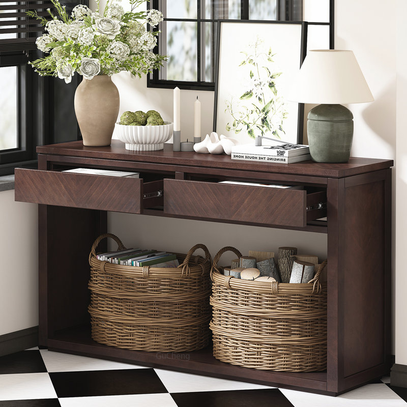 Elegant Rustic Console Table with Storage and Open Shelf for Living Room, Espresso