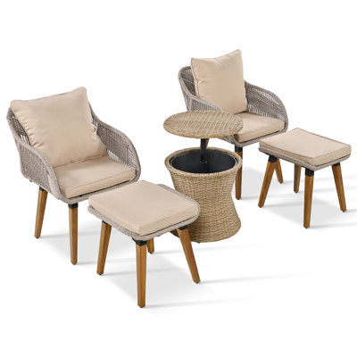 5 Pieces Patio Sets, Furniture Chair Sets, Patio Conversation Set With Wicker Cool Bar Table, Ottomans,Outdoor Furniture Bistro Sets