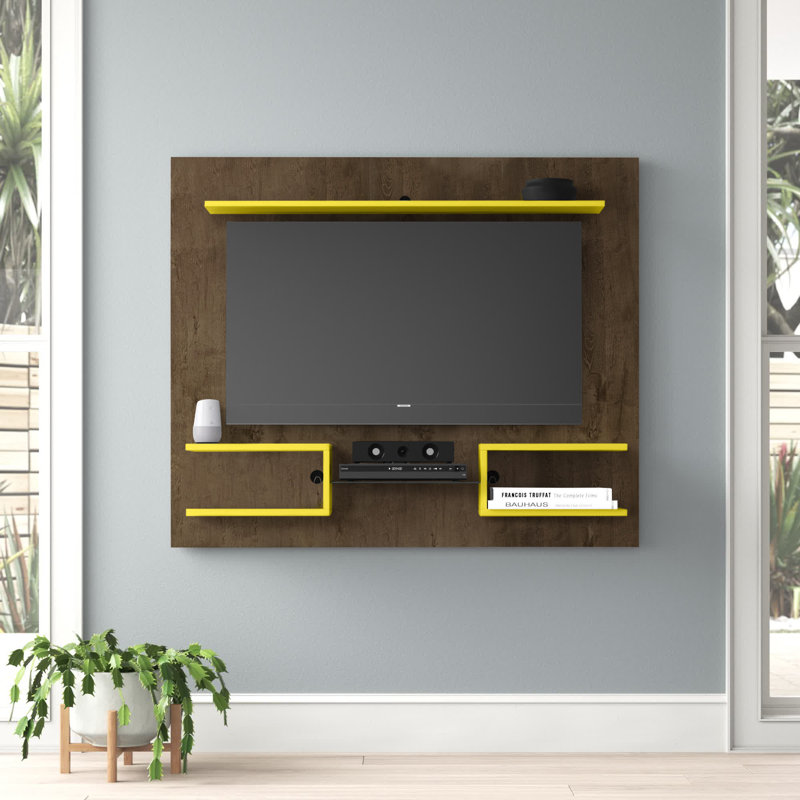 Kitterman Floating Entertainment Center for TVs up to 50", Rustic Brown/Yellow