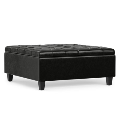 Harrison 36"W Upholstered Vegan Leather Transitional Square Lift-Top Ottoman with Hidden Storage