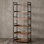 Bibliothèque ajustable à 6 niveaux de style campagnard, tablettes en bois industriel et en métal noir, design Mid-Century pour le bureau à domicile ou le salon