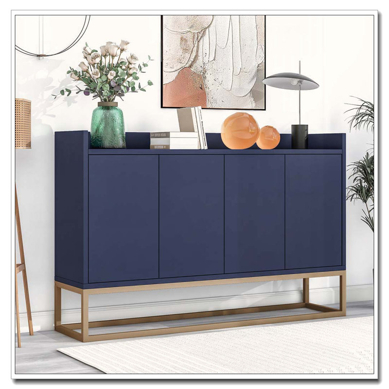 Buffet élégant avec portes à pousser et tablettes réglables, Marine