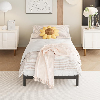Twin Bed Frames No Box Spring Needed, Heavy Duty Metal Twin Size Platform Bed Frame With Rounded Corner Legs, Easy Assembly, Noise Free, Black