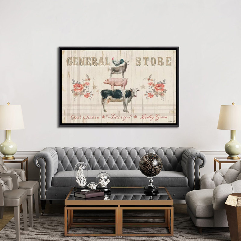 «Farm Patchwork I» par Danhui Nai - impression d'art graphique, Toile avec cadre noir patiné, Aucun mat