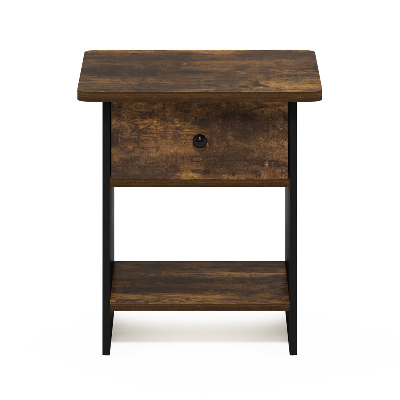 Ebern Designs Duffield Nightstand, Bedside Table Storage Shelf with Bin Drawer, Amber Pine/Black