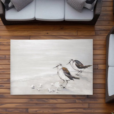 Two Sandpipers Birds Beige Marine Outdoor Area Rug | Home Decor